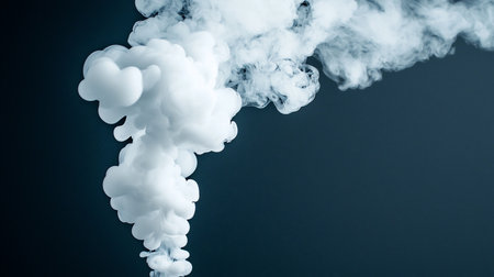 A swirling mass of white smoke, with soft, rounded edges, against a dark teal backdrop. The smoke appears dense and textured.の素材