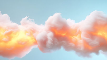 A dynamic plume of soft, textured smoke in pastel pink and orange hues, featuring a radiant, luminous yellow core that creates a warm, glowing effect.の素材