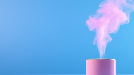 Sleek, matte pink cylinder with a shiny golden metallic rim, releasing a vibrant, swirling pink vapor plume.の素材
