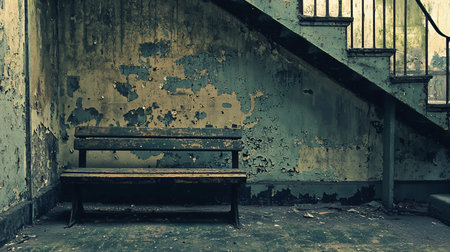 Aged wooden bench featuring dark, rough, weathered texture with visible grain and cracks. Simple design with two back slats.の素材