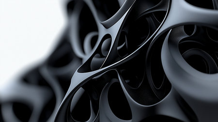 A complex, dark gray abstract form with smooth, flowing curves and intricate internal structures, suggesting organic or cellular patterns.の素材