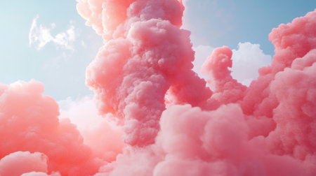 Dense, vibrant pink smoke plumes with a soft, granular texture, dynamically expanding and swirling upwards.の素材