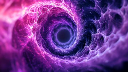 A swirling, tunnel-like structure with a gradient of purple and pink hues. The textured surface has a glowing, granular appearance. The center is dark.の素材