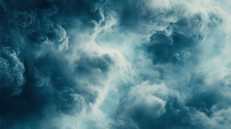 A mesmerizing cloudscape featuring swirling patterns of blue and white, creating a soft, dreamy texture with an ethereal and atmospheric quality.の素材