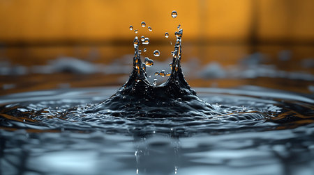 A high-speed capture of a water splash forming an intricate crown shape with suspended droplets, showcasing fluid dynamics and liquid motion.の素材