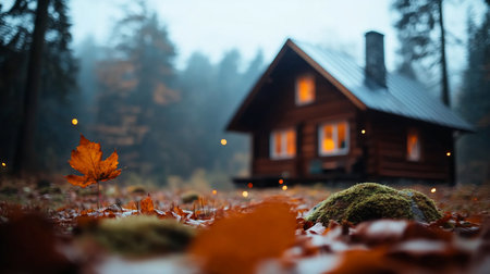 A single, dry, vibrant orange maple leaf with intricate veins and slightly curled edges, standing vertically on its slender stem.の素材