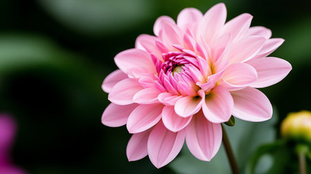 A close-up, detailed view of a vibrant pink dahlia flower, showcasing its many layered petals and central details.の素材