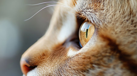 Extreme close-up of a domestic cat's eye, showcasing its golden iris and slit pupil, with detailed fur texture.の素材