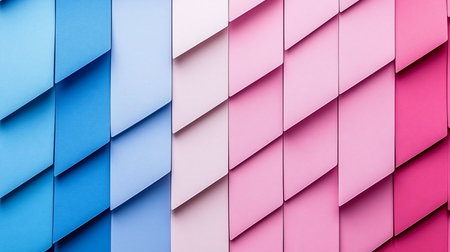 A geometric surface of overlapping, angled panels arranged in vertical columns. The textured material displays a smooth color gradient from blue through pale pink to magenta.の素材