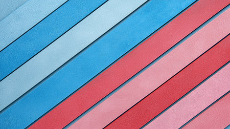 Parallel diagonal strips of textured material in varying shades of blue and pink, showcasing a fine, pebbled surface and vibrant color gradient.の素材