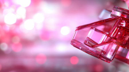 A captivating abstract composition featuring transparent pink glass cubes, artfully arranged against a soft, blurred bokeh background.の素材