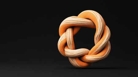 A circular knot made of intertwined rope, featuring alternating bands of orange and beige. The rope has a textured surface, creating visual interest.の素材