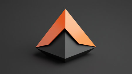 A stylized geometric shape featuring an orange triangular top and a black diamond-like base, creating a modern, abstract design.の素材