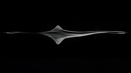 Monochrome image of a water surface featuring a central peak and subtle ripples, creating an abstract and fluid texture.の素材