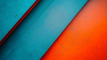 A textured abstract composition featuring diagonal panels in teal and orange, separated by a thin red line, creating a vibrant and modern design.の素材