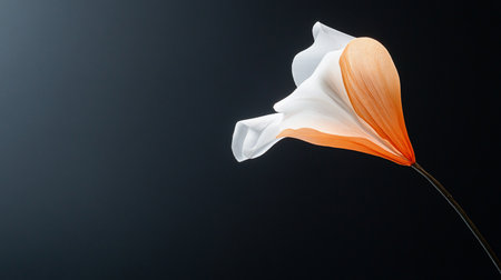 A single, artfully crafted flower made of textured fabric, featuring translucent white petals transitioning to vibrant orange.の素材