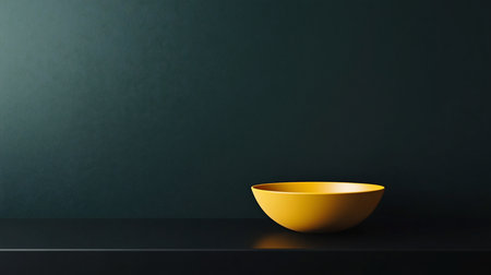 A simple, empty, round yellow bowl with a smooth, non-reflective matte finish. The modern, minimalist design features a clean, elegant, and unadorned shape.の素材
