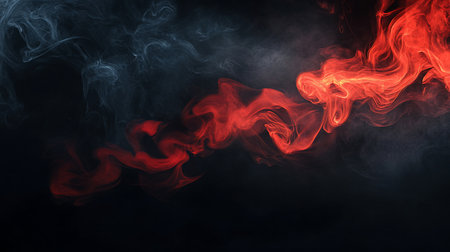 Swirling plumes of red and gray smoke create a dynamic and ethereal effect against a dark background, with intricate details and textures.の素材