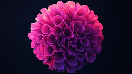 A close-up, detailed view of a spherical dahlia flower with tightly rolled, vibrant pink and purple petals, showcasing intricate textures and a gradient of color.の素材