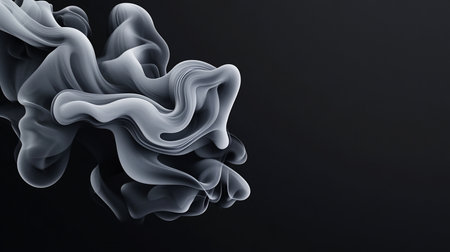 Abstract white smoke-like forms swirl and curve, creating a smooth, flowing texture against a dark background.の素材