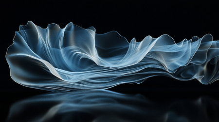 A translucent, flowing fabric with delicate blue hues and a wavy, organic form, creating a sense of movement and lightness.の素材