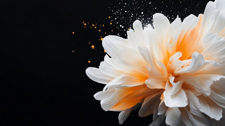Close-up of a stunning flower featuring numerous soft, layered petals transitioning from creamy white to warm orange, showcasing intricate texture.の素材