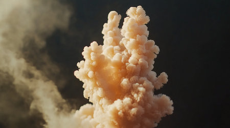 A complex, light orange structure with a highly textured, granular, and bubbly surface, forming intricate fractal patterns and branching upwards.の素材