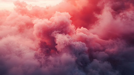 A mesmerizing display of pink and red clouds, exhibiting soft, fluffy textures and a gradient from light to dark hues, creating a dreamlike atmosphere.の素材