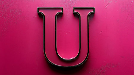 A vibrant, glossy pink 3D capital letter U with a sleek metallic outline, casting a subtle shadow.の素材