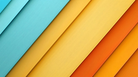 Multiple parallel diagonal bands with distinct textured surfaces. Colors transition from cool blue to warm yellow and various orange hues, creating depth.の素材