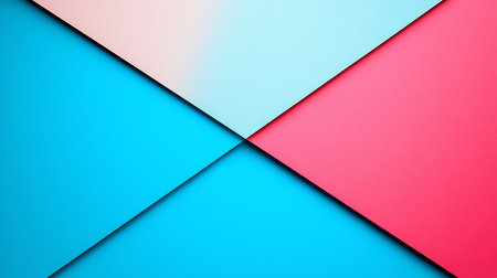 Textured paper background featuring four triangular sections in vibrant pink, light blue, and two shades of cyan, creating a clean, modern geometric design.の素材