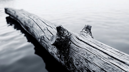 Close-up of a textured, weathered log with visible grain and cut branches, presented in a monochrome palette.の素材
