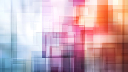 An abstract composition featuring overlapping transparent rectangular shapes in various sizes and colors, creating a layered effect. The shapes appear to be translucent.の素材