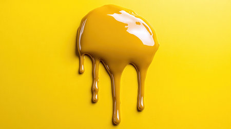 A blob of glossy, yellow paint drips down, creating a visually appealing abstract design. The paint has a smooth, reflective surface.の素材