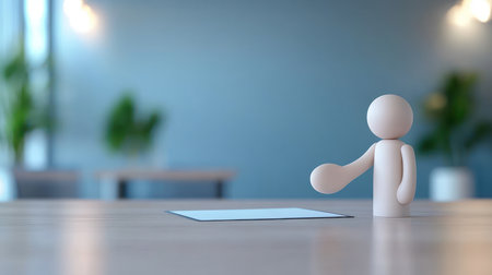 A minimalist, beige, faceless humanoid figurine with a smooth matte finish. It has a spherical head, a simple torso, and one arm extended forward in a welcoming gesture.の素材