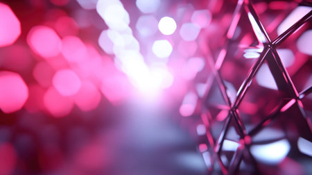 Sharp, reflective geometric grid with polished facets, shimmering in vibrant magenta and purple hues, creating a crystalline texture.の素材