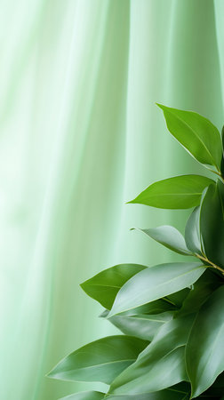 A cluster of lush, broad, ovate green leaves with smooth texture and distinct veins, densely overlapping, creating a vibrant, fresh, and organic botanical form.の素材