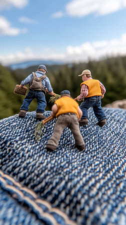 Three construction workers on a roofの素材