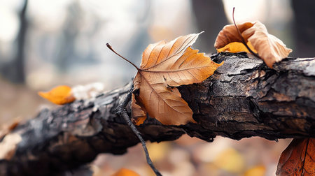 Dried yellow leaves on a tree branchの素材