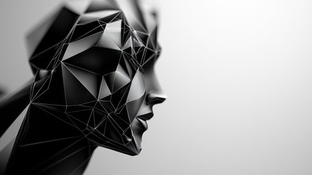 Detailed low poly sculpture of a human head in profileの素材