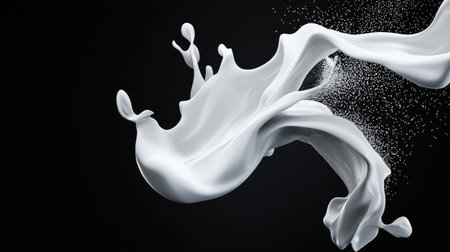 White liquid splashing with droplets on blackの素材