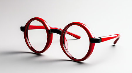 Stylish red eyeglasses with round frames and clear lensesの素材