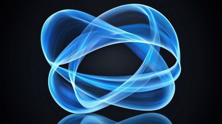 Glowing blue neon light forming swirling shapesの素材