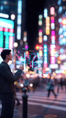 Man in suit controlling drone with remoteの素材