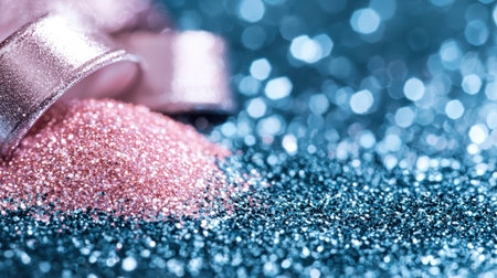 Pink glitter pouring out of a container onto a surfaceの素材