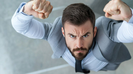 Man with beard and suit showing aggressive expressionの素材