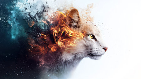 A fox head with vibrant colors and abstract elementsの素材