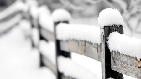 Frosted wooden fence with snow on topの素材