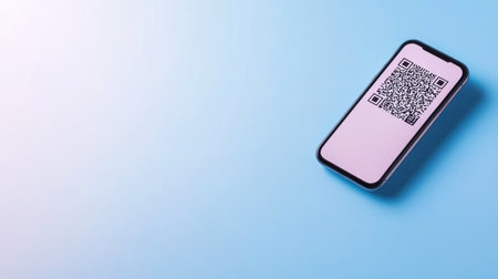 A modern smartphone with a QR code prominently displayed on its screen, ready for scanning to facilitate various digital interactions.の素材