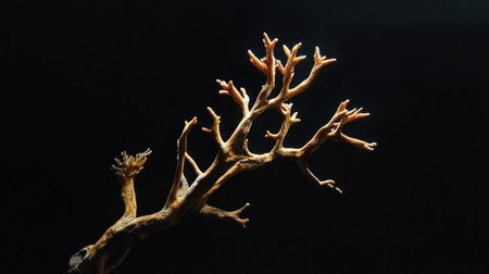 A detailed close-up of a coral branch, showcasing its delicate and complex structure. The natural textures and forms of the coral are highlighted, suggesting an organic and marine origin.の素材